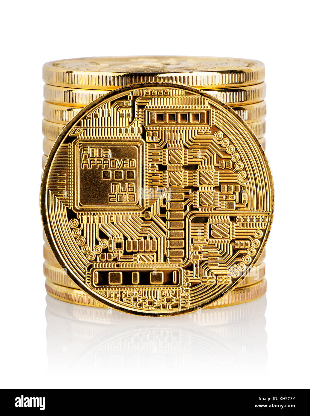 Stack And The Back Of The C!   rypto Currency Gold Bitcoin Stock Photo - 